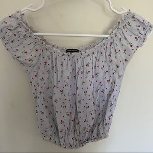 Brandy Melville White Floral Off Shoulder Crop